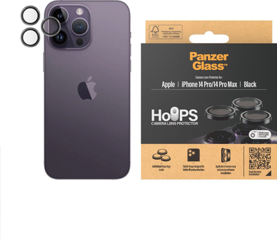 Mbrojtës kamere PanzerGlass Hoops, për iPhone 14 Pro 14 Pro Max, xham i fortë, i zi