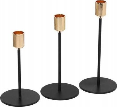Mbajtëse qirinjsh Boltze, set 3 copë, metal, e zezë dhe e artë