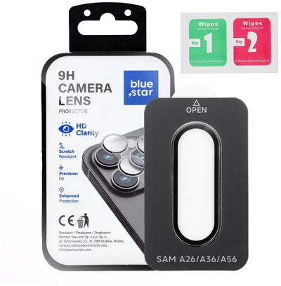Mbrojtës xhami për kamerë Blue Star Easy Install, 9H, për Samsung Galaxy A56, i zi