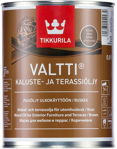 Vaj druri Tikkurila Valtti Furniture and Decking, rezistent ndaj UV dhe motit, 1L, kafe gjysmë transparent