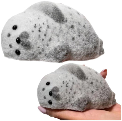 Lodër antistres fokë silikoni me gëzof, 12 cm, gri