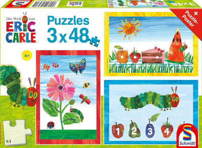Puzzle për kalamoj Schmidt Spiele The World of the Very Hungry Caterpillar, set 3x48 copa, shumëngjyrësh