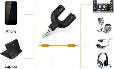 Adapter për kufje Vivanco 45499, 3.5 mm 4‑pin në 2x 3.5 mm, 0.1 m, i zi