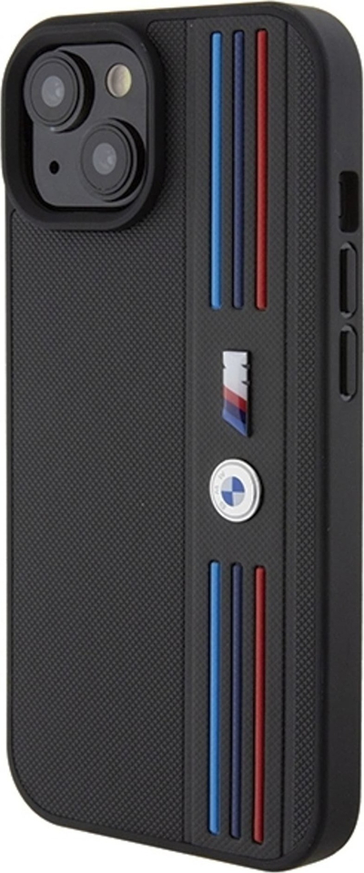 Këllëf telefoni BMW Tricolor M Collection për iPhone 15 6.1", polikarbonat TPU, i zi