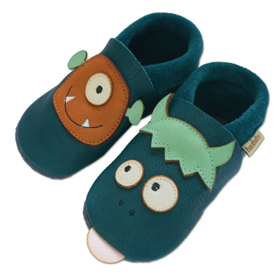 Këpucë bebe Baobaby Monster, lëkurë e butë, madhësia M, jeshile e errët