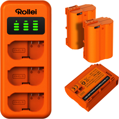 Set karikuesi Rollei për Nikon EN-EL15, 3 bateri 2600 mAh, USB