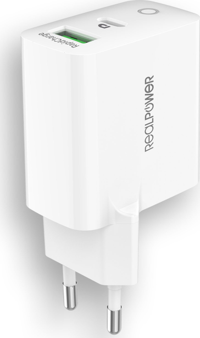 Karikues muri RealPower PC-20, USB Type C, karikim i shpejt, i bardh