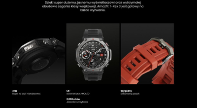 Orë e zgjuar Amazfit T-Rex 3, me GPS, që s’e ha uji, e zezë