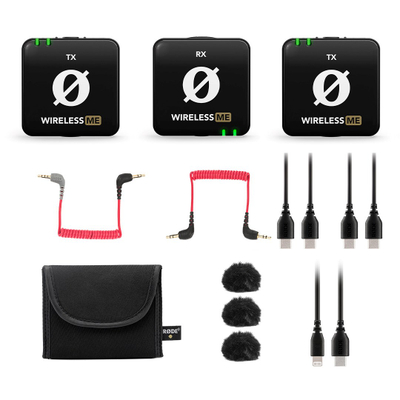 Mikrofon pa tela RODE Wireless ME Dual, sistem digjital kompakt, dy transmetues, i zi