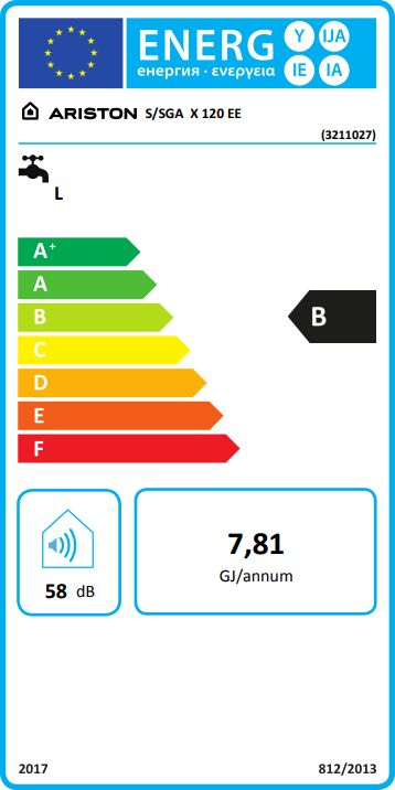 Bojler me gaz Ariston S/SGA X 120 EE, 120L, 4.3kW, i bardhë