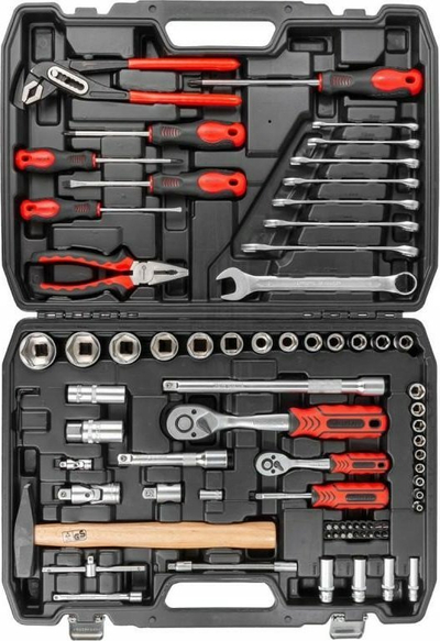 Set çelësash me tapa dhe bit, 1/4" 1/2", 77 copa, 4–32 mm