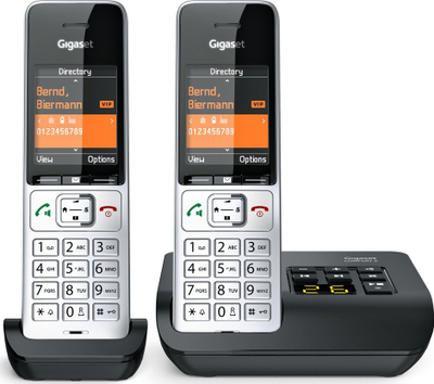 Безжичен телефон Gigaset COMFORT 500A Duo, DECT аналоген, телефонска секретарка, црно-сребрен