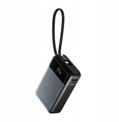Powerbank Vention 20000mAh, 65W, USB C dhe USB A, ekran LED, i zi