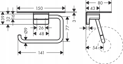 Mbajtëse letre higjienike për mur Hansgrohe AddStoris 41772, metal, mat, e zezë