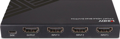 Ndarës HDMI Lindy 3 Port Switch, 8K 60Hz, HDR, i zi