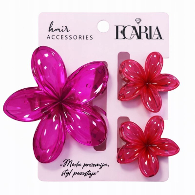 Set kapëse flokësh eCarla Clips SP445, 3 në 1, formë lule, rozë