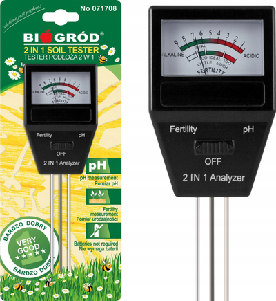 Matës toke Biogród 2 në 1 Soil Tester, pH edhe pjellori, analog, i zi