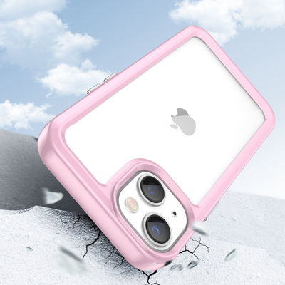 Klloqkë mbrojtëse Hurtel Outer Space Case, për iPhone 14 Plus, kornizë xheli, rozë