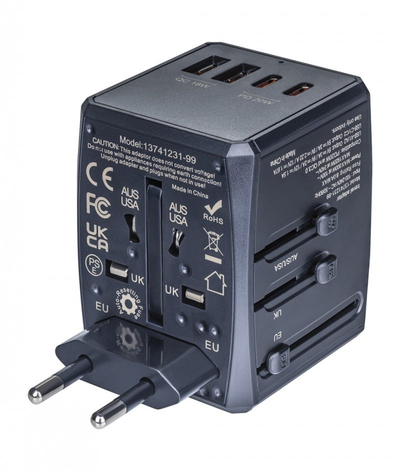Adapter udhëtimi Donau Travel, USB QC 18W, USB C PD 20W, i zi