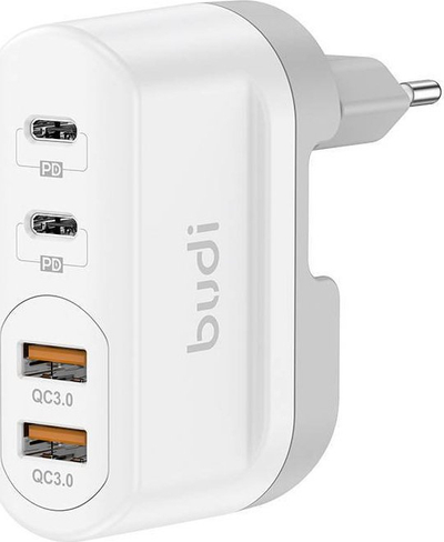 Karikues muri Budi 326TQE, 40W, 2xUSB 2xUSB C, i bardhë