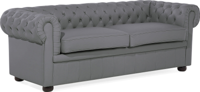 Divan lëkure Beliani Chesterfield për 3 veta, stil klasik, këmbë druri, gri