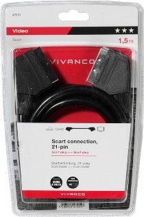 Kabllo SCART Vivanco, 1.5m, 21 pin, e zezë