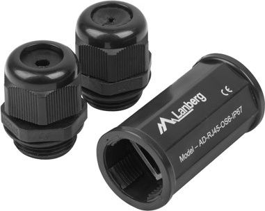 Adapter rrjeti Lanberg RJ45 në RJ45, IP67, CAT5E CAT6, i zi