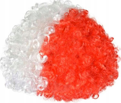 Paruke Arpex Fan Wig Afro për tifozerì, e bardhë me të kuqe
