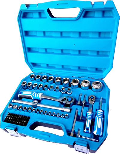 Set veglash Hogert Technik HT1R424, 89 pjesë, kapje 1/2", kuti plastike, blu