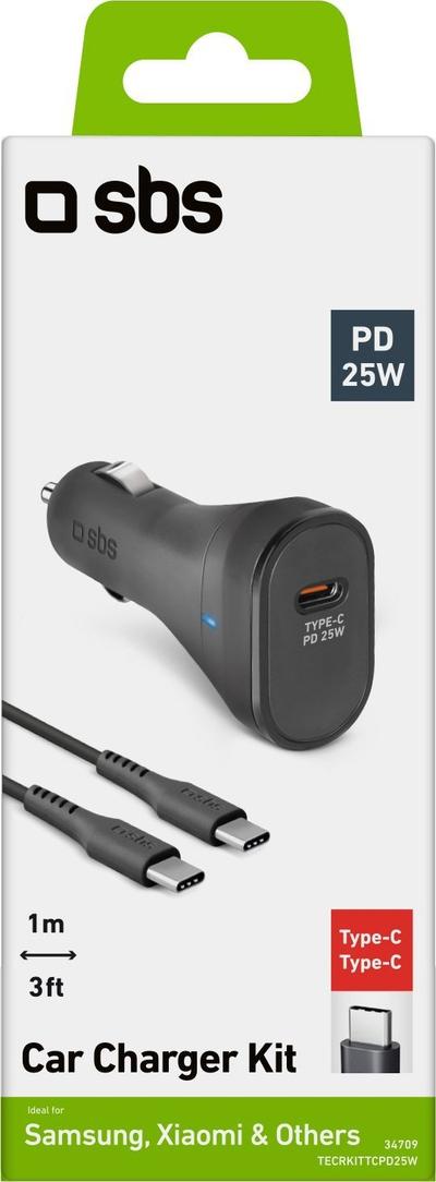 Karikues makine SBS Car Charger, PD 25W, kabllo USB C 1m, i zi