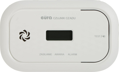 Детектор за јаглерод моноксид EURA CD-72A2/B, LCD екран, со звучен аларм, бел