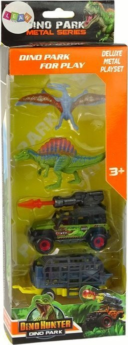Set lodrash dinozaurësh me makinë terreni dhe rimorkio, 2 copë, shumëngjyrëshe