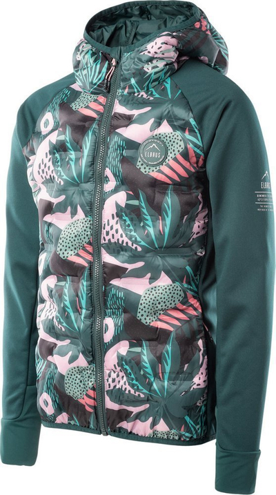 Xhaketë vajzash Elbrus Emini Tg Jr, softshell hibrid, me kapuç, jeshile me print shumëngjyrësh