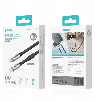 Kabllo USB C në USB C Bwoo BO X310, 60W, 1.2m, e zezë