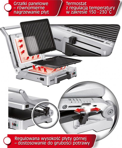 Grill elektrik MPM MGR-10M, 2000 W, i zi / argjendtë