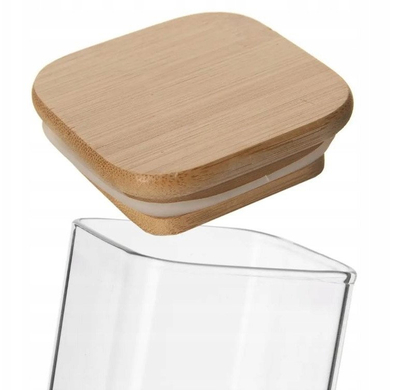 Kavanoz qelqi borosilikat me kapak bambuje, transparent