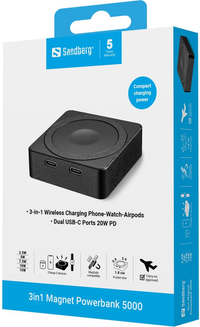 Powerbank Sandberg 421-28, 5000mAh, karikim wireless, i zi