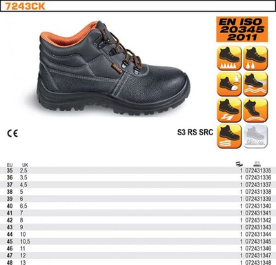 Çizme pune Beta Work 7243CK, majë çeliku, lëkurë, nr 42, të zeza