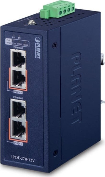 Injektor PoE PLANET IPOE-270-12V, PoE++, industrial, blu