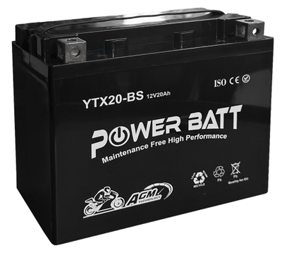 Bateri për motoçikletë Power Batt YTX20L-BS, 12V 20-AH