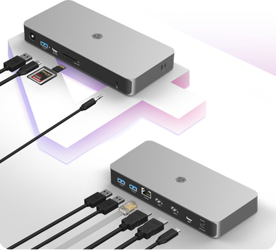 Docking station ICY BOX USB4 10 në 1, dy dalje video, 8K, gri