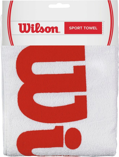 Peshqir sporti Wilson Sport Towel, 60x120cm, pambuk, i bardhë me të kuqe