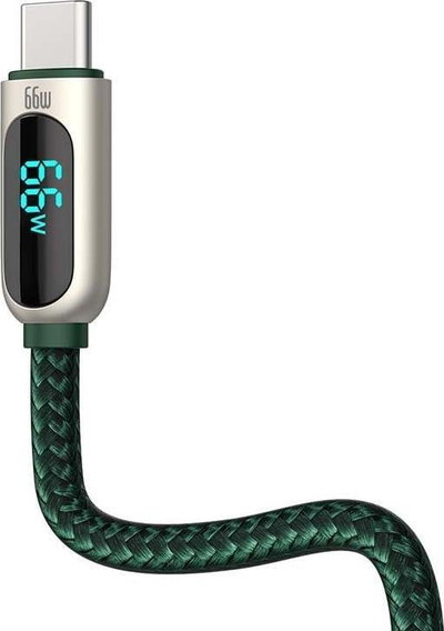 Kabllo karikimi Baseus USB në Type C, 2m, 66W 6A, me ekran LED, jeshile e errët