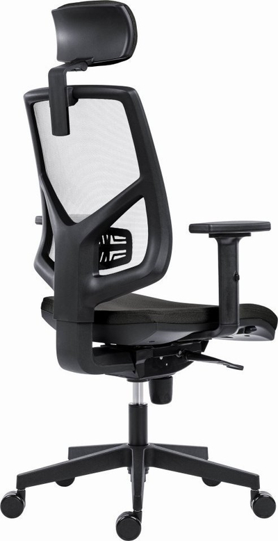 Karrige zyre ergonomike Powerton Ergo Tina, mbështetëse rrjete, mbështetëse koke e rregullueshme, e zezë