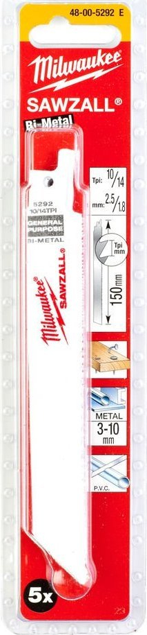 Set tehe sharre reciproke Milwaukee Sawzall 48-00-5292, 150mm, 5 copa, i bardhë