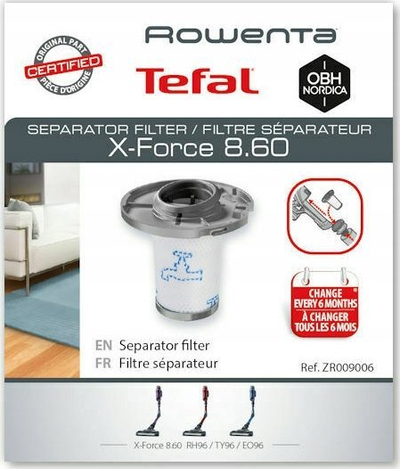 Filtër ndarës për fshesë me korrent Rowenta ZR009006, për X-Force 8.60, plastik, gri