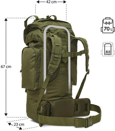 Çantë shpine turistike Nils Extreme NC3901 Eagle, 70L, me kornizë alumini, jeshile ushtarake