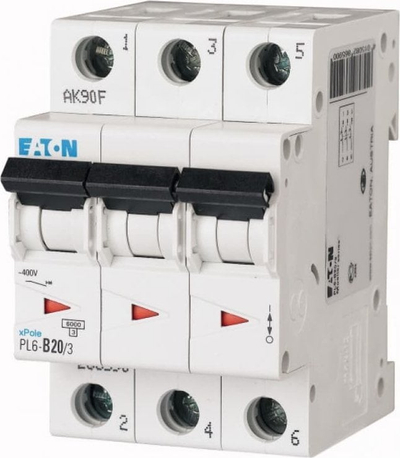 Ndërprerës mbingarkese Eaton PL6 D20 3P, 20A, 6kA, trefazor