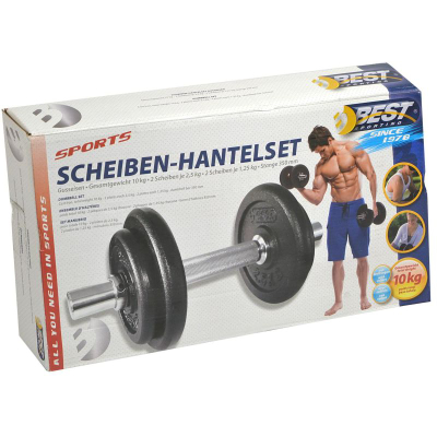 Set hantelash Best Sporting, 10 kg, me disqe gize, i zi