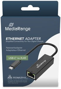 Adapter USB MediaRange MRCS237, USB-C në RJ45, Gigabit 1 Gbps, i zi